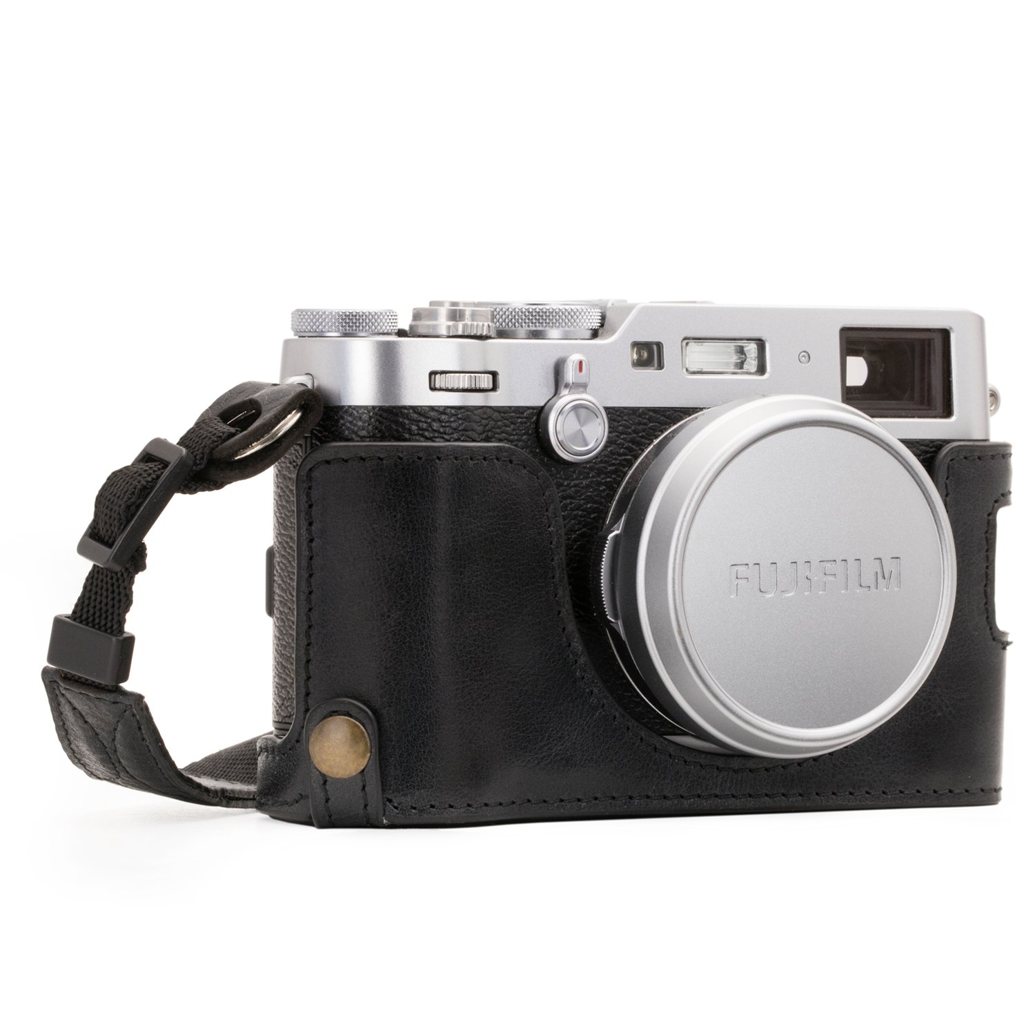 MegaGear MG1281 Ever Ready Genuine Leather Half Case and Strap with Battery Access for Fujifilm X100F Camera - Black