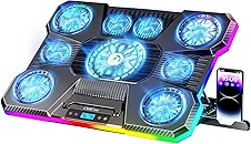 ChillCore Laptop Cooling Pad, RGB Lights Laptop Cooler 9 Fans for 15.6-19.3 Inch Laptops, Gaming Laptop Fan Cooling Pad with 8 Height Stands, 2 USB Ports - A21 Blue