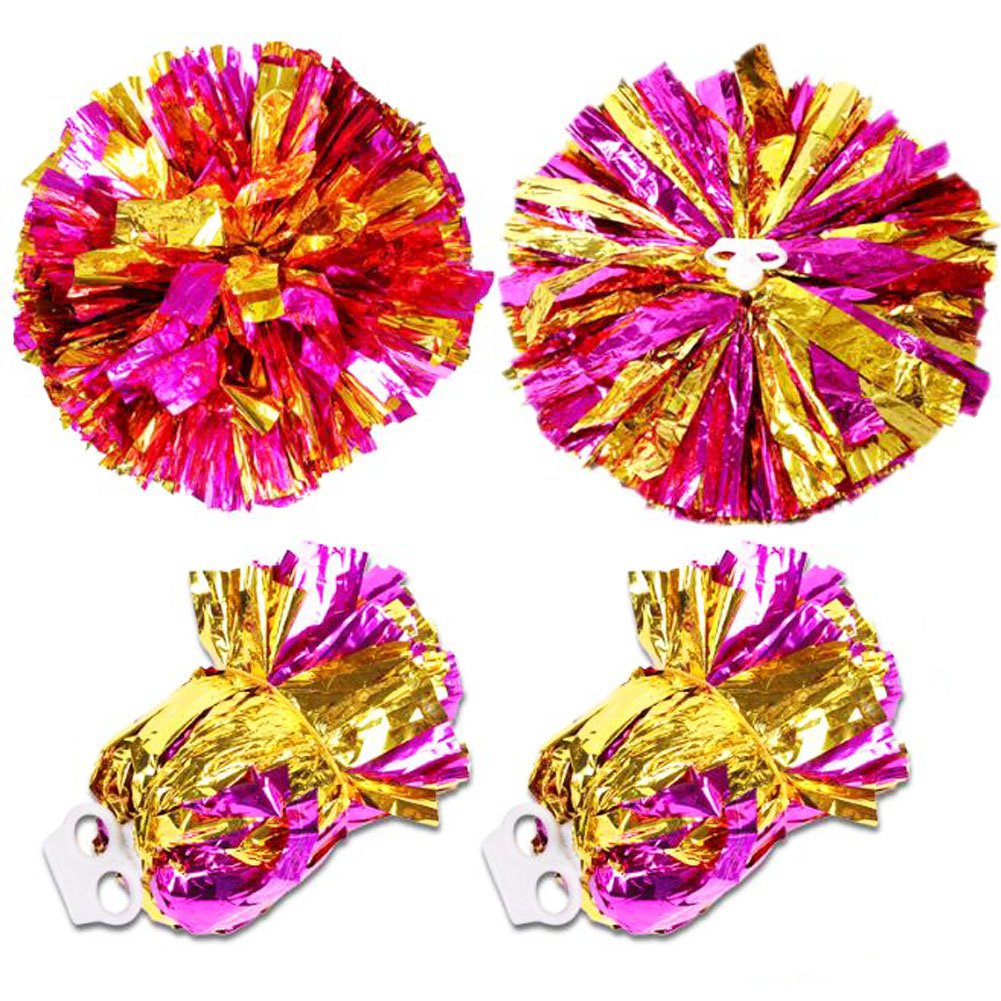 1 Pair Team Sports Cheerleading Poms Match Pom Plastic Ring Pompoms Gold+Rose