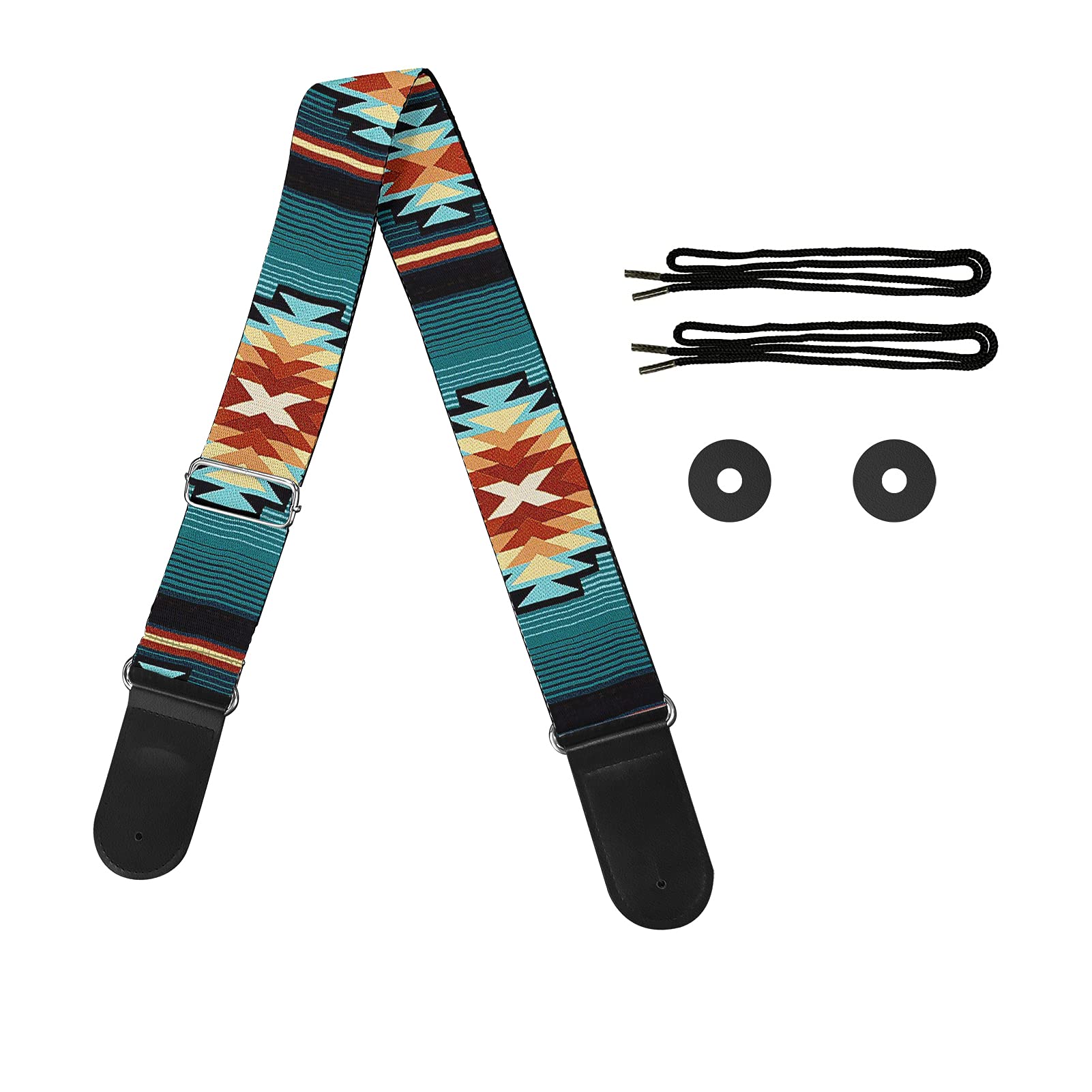 Jeiento Cool Aztec Design PU Leather & Polyester Guitar Strap with Guitar Pick Pocket for Acoustic Guitars, Bass Adjustable Length