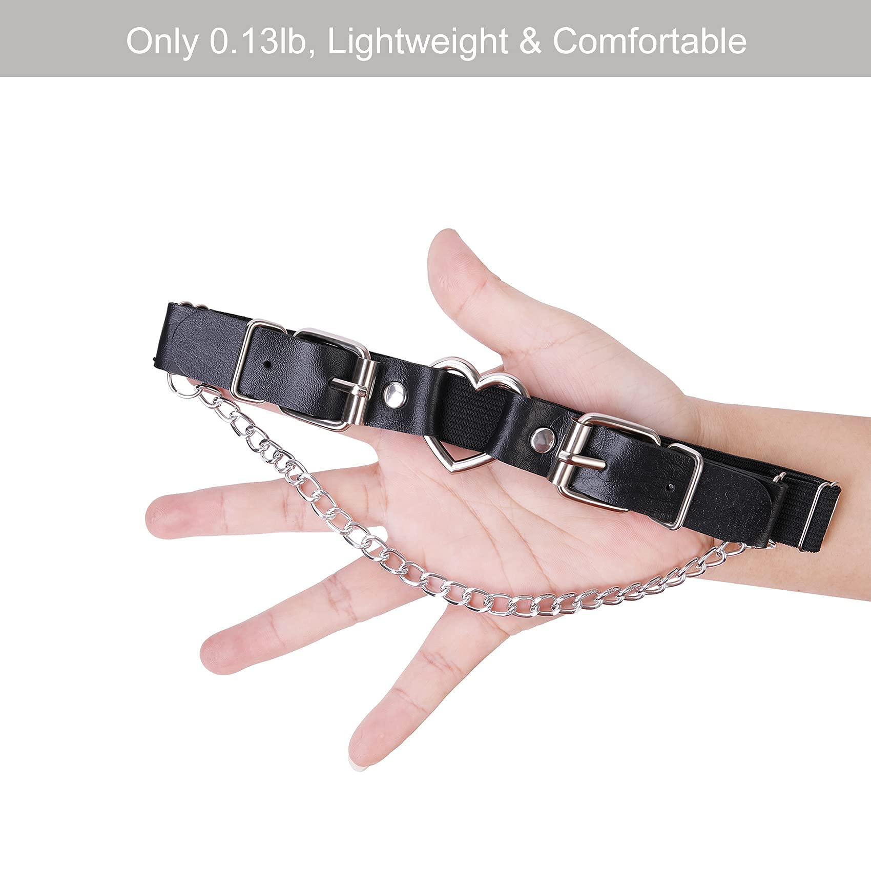 alisikee 2PCs Leather Leg Garter with Chains, Elastic Rock Heart Thigh Garter for Women