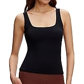 NANJI Tank Top for Woman - Square Neck Slim Fit Basic Stretch Sleeveless Tops Shirts for Casual Going Out Workout Yoga