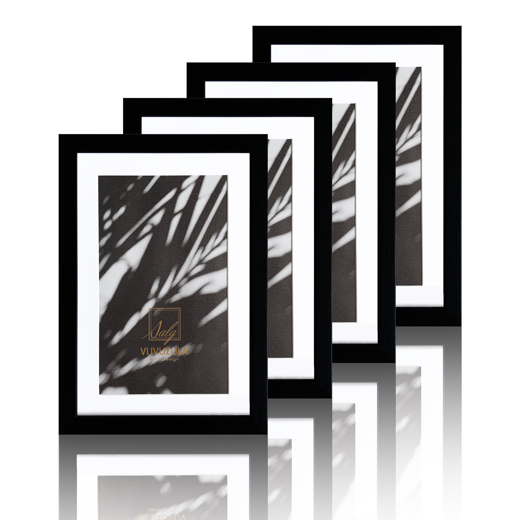 VUVUZULA 12x8 Black Picture Frames Photo Frame 8x12 Inch Frame Set of 4 with Mount for 10x6 Inch Photo with Real Glass