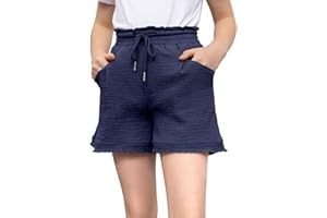 blibean Tween Girls Cotton Elastic Waist Shorts with Pockets Size 6-15 Years