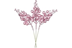 Artiflr 14 Pack Christmas Glitter Berries Stems Clearance, 7.8 Inch Artificial Pink Christmas Picks for Christmas Tree Ornaments, DIY Xmas Wreath, Crafts, Holiday and Home Decor (Pink)