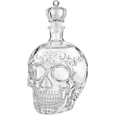 Skull Whiskey Decanter Gothic Glass Liquor Bottle | Crown Stopper, Embossed Design, Clear Glass, Bar Decor, Whiskey & Spirits