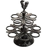 Sungmor Heavy Duty Cast Iron Eggs Holder Countertop Decor - Kitchen & Dining Room Organization Egg Stroage Display Rack - Vintage Dark Brown Color & Rooster Shaped Design - 12 Eggs Holding Capacity