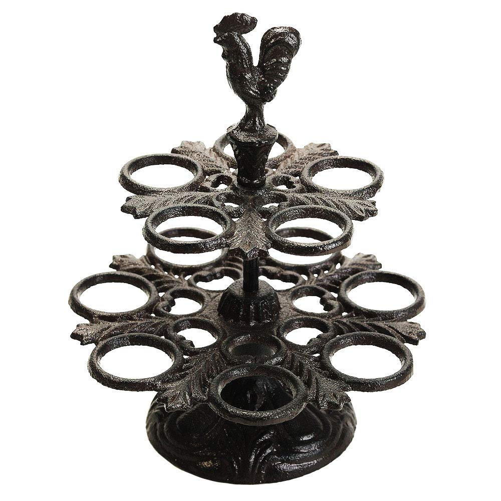 Photo 1 of Sungmor Heavy Duty Cast Iron Eggs Holder Countertop Decor - Kitchen & Dining Room Organization Egg Stroage Display Rack - Vintage Dark Brown Color & Rooster Shaped Design - 12 Eggs Holding Capacity