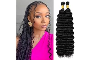 Eerya Long Curly Braiding Hair 18 Inch 2 Packs Ocean Wave Crochet Hair for Black Women Deep Wave Braiding Hair for Boho Braids (18 inch, 1B)