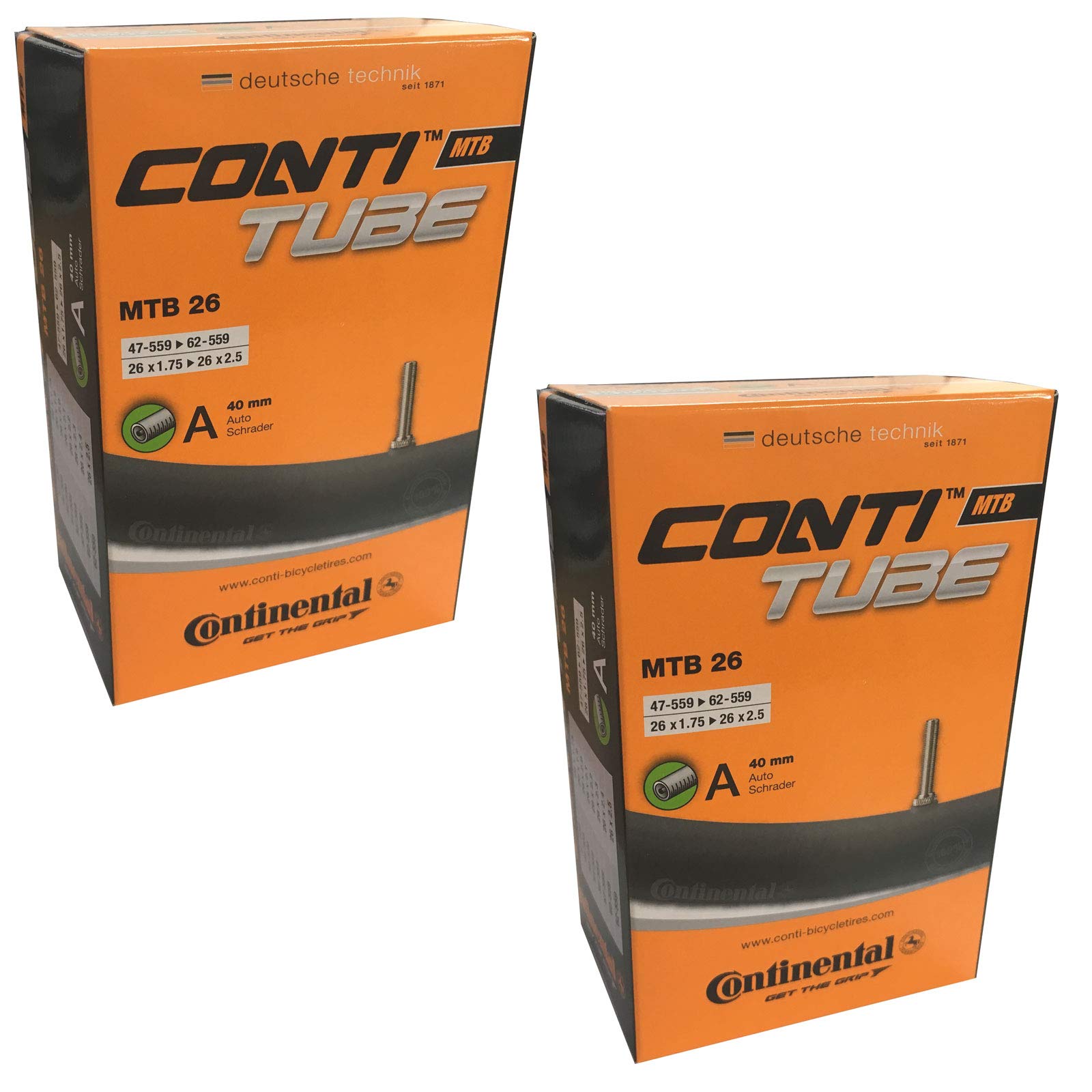 Continental 26" x 1.75-2.5 Mountain Bike Inner Tube - Schrader 40mm Valve (Set of 2),Black