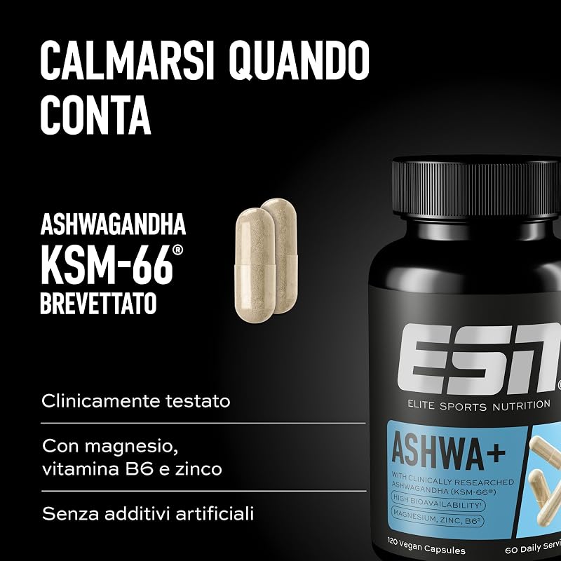 Ashwa+, estratto di radice di Ashwagandha KSM-66®, 120 capsule