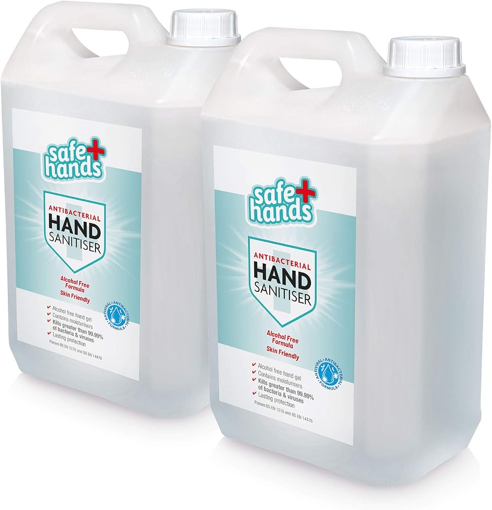Safe Hands Hand Sanitiser Gel Alcohol Free 5L Pack 2 Star Brite UK