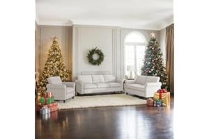 ijuicy 3-Piece Living Room Sectional Sofa Set, Modern Linen Upholstered Sofas with 5" Thicken Cushion & Nailhead Trim, Living Room Furniture Set- Armchair Loveseat and 3 Seat Sofa(Beige)