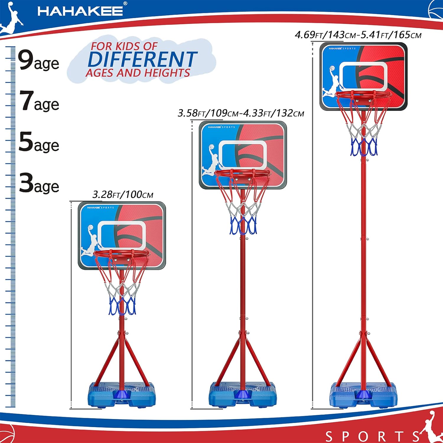 HAHAKEE Basketball Hoop for Kids,Height-Adjustable 3.2FT-5.4FT,Indoor and Outdoor for Boys and Girls,Easy Assemble: Toys & Games