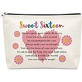 Sweet 16 Gifts for Girls Makeup Bag 16th Birthday Gift for Daughter Sister Niece Happy 16th Birthday Present for Friends Bestie Cosmetic Bag with Zipper Sixteen Party Decoration Travel Toiletry Pouch