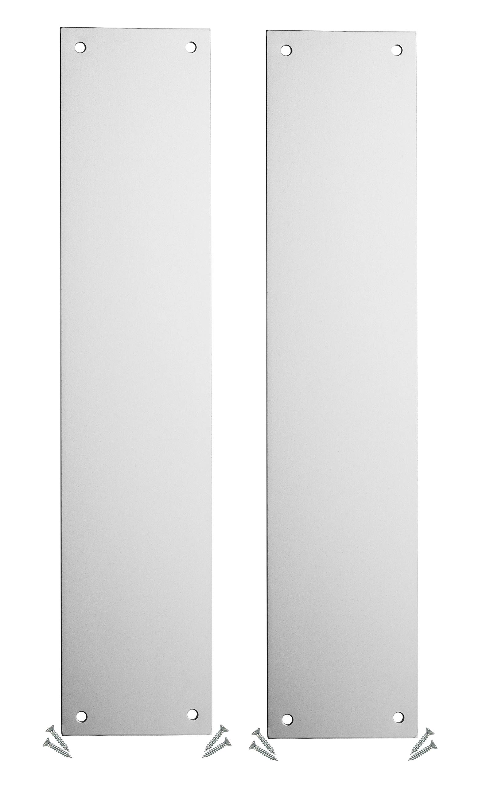 Aluminium Finger Push Plates for Doors (Pack of 2) - 300 x 75mm - Square Corner - 4 Pre-Cut Holes with Fixing Screws Included - 1.2mm Thick - Fire Door Guru®