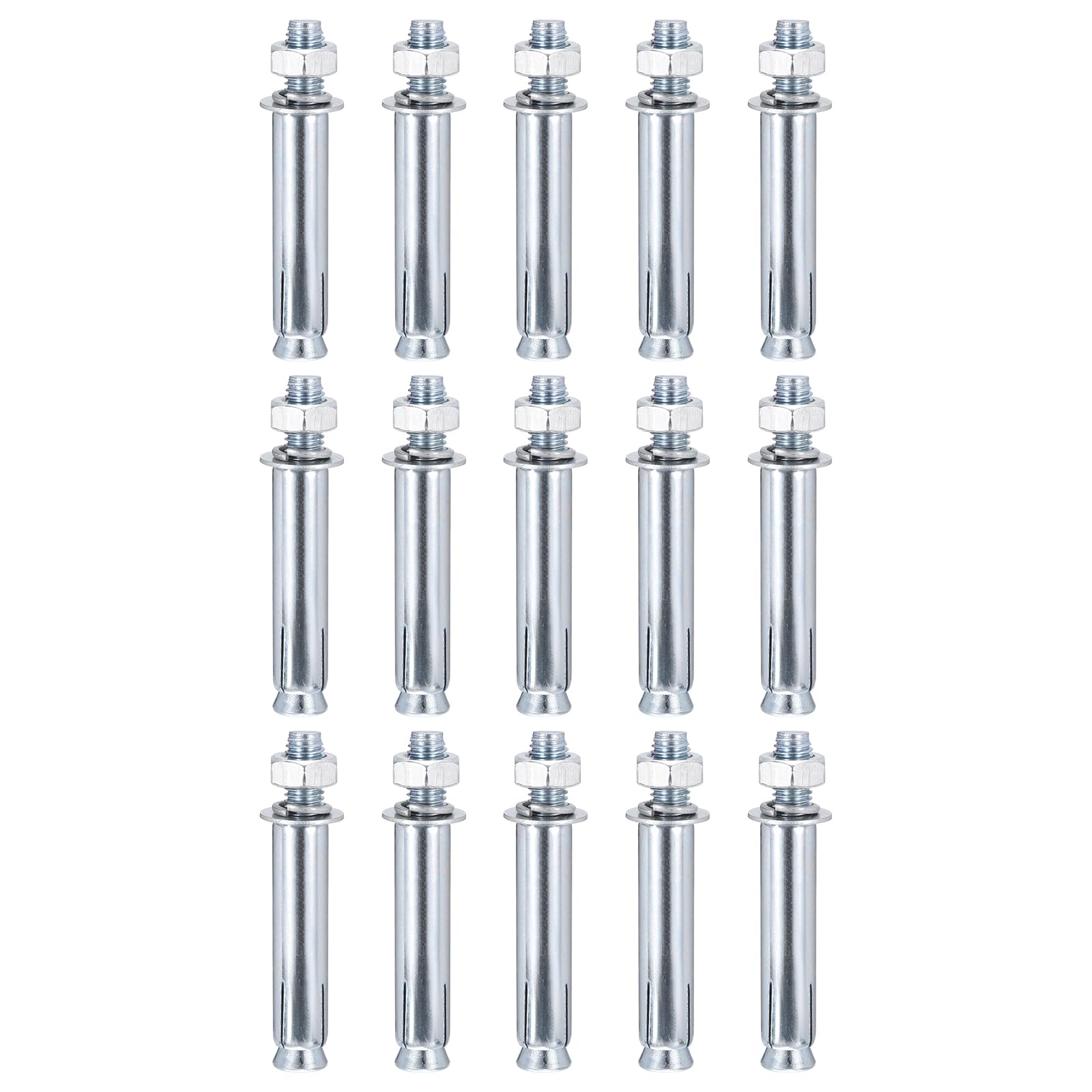 DTGN 1/2" x 4" Hex Nut Sleeve Anchors - 50Pack - Good for Concrete Dry Brick Block Walls - Carbon Steel - Silver