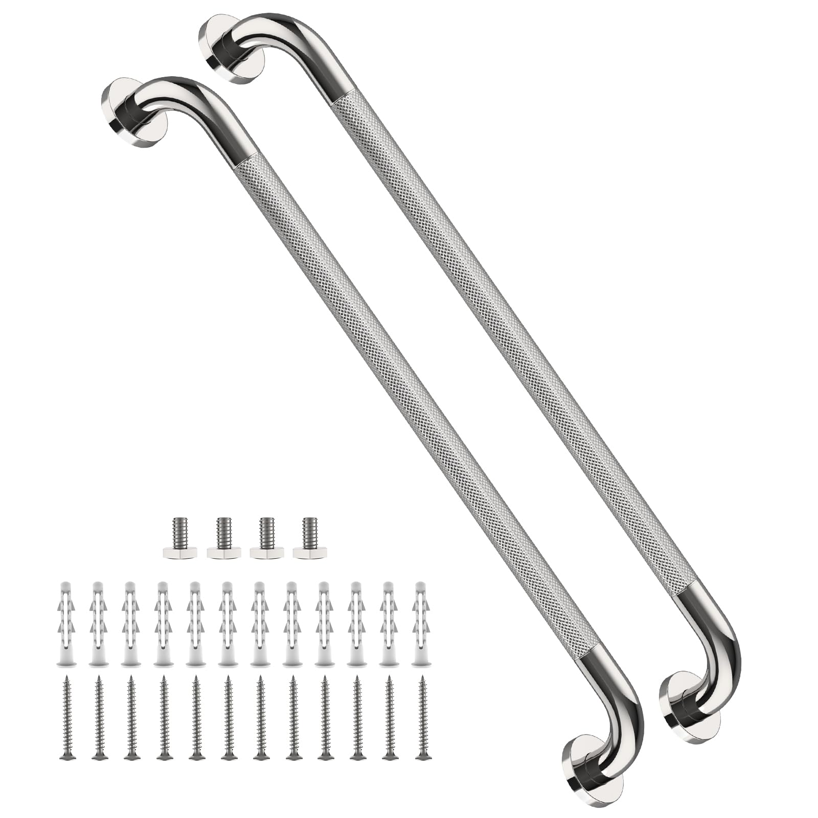 Photo 1 of 2 Pack 32 Inch Anti Slip Shower Grab Bar Handles, ZUEXT Chrome Stainless Steel Knurled Bathroom Balance Bar, Safety Hand Rail Support,Handicap Elderly Injury Senior Assist Bath Handle(1.25" Diameter)