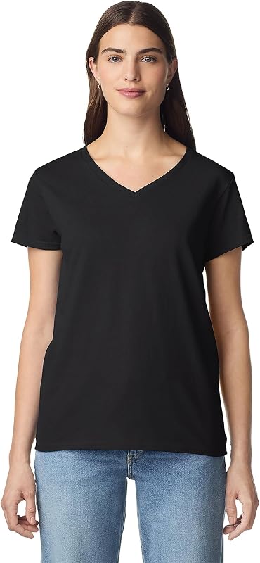 Lot de 2 t-Shirts à col en V en Coton épais pour Femme, Noir, XX-Large