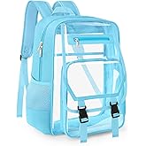 Soimeat Clear Backpack Heavy Duty, Fabric & PVC Transparent Bookbag, See Through Backpacks with Reinforced Strap for Women Men, Large Capacity Clear Backpack for College, Travel, Security, Blue