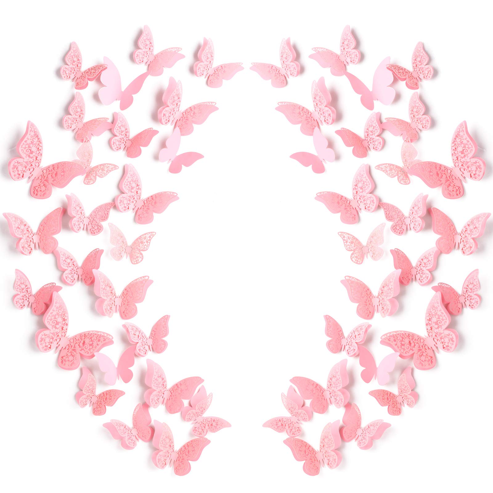Photo 1 of Outus 120 Pieces Pink 3D Layered Butterfly Wall Decor Removable Butterfly Stickers Hollow Mural Decals for Birthday Cake Decorations Crafts Bouquet Flower Arrangements