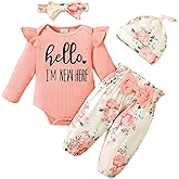 Newborn Infant Baby Girl Clothes Outfits Rib Romper Floral Pants with Headband Winter Clothing Set