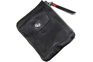 LFWATAXY Genuine cowhide - Coin Purse for Men & Women - Leather Coin Pouch - Zipper Coin Purse Wallet - Leather Zipper Storage Bag - Coin Organizer (Black)