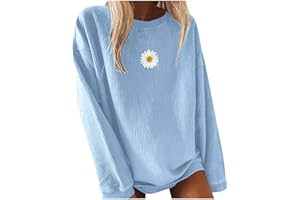 PGOJUNI Crewneck Sweatshirts for Teen Girls, Womens Sweatshirt Loose Waffle Daisy Graphic Casual Long Sleeve Basic Blouse