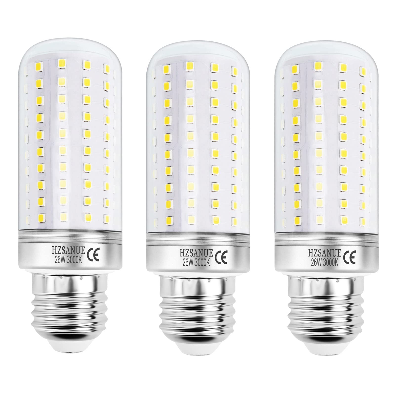 HZSANUE LED Corn Bulbs 26W, E27 Edison Screw Bulbs, 2900Lm, 3000K Warm White,200W Incandescent Bulbs Equivalent,Pack of 3