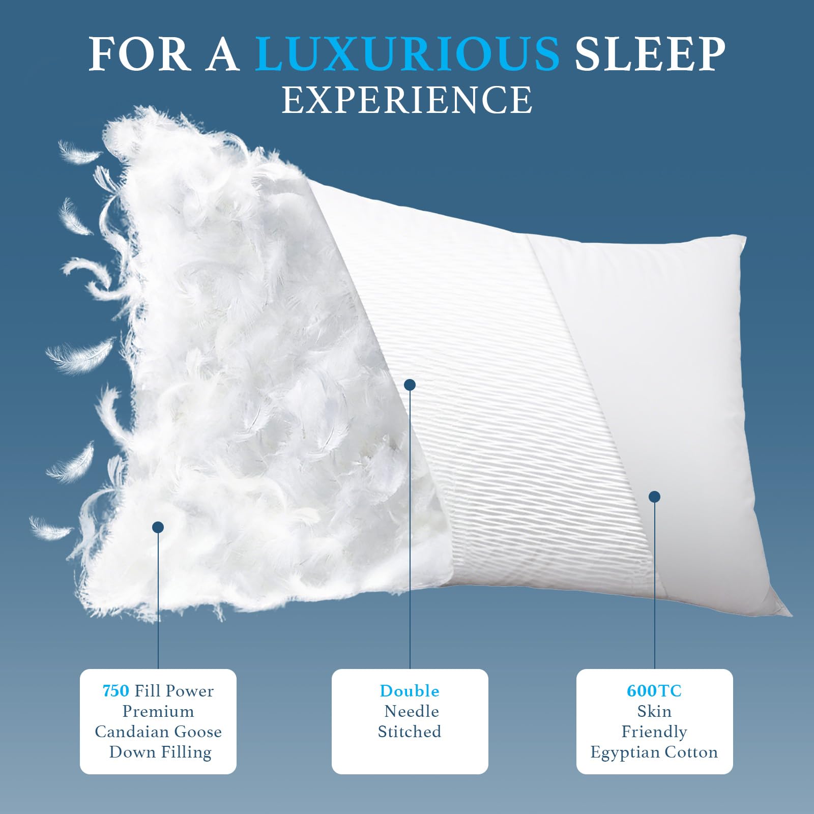 Condition photo showing As Is for zalmureta canadian white goose down pillows standard size set of 2-750+ fill power, soft down pillow