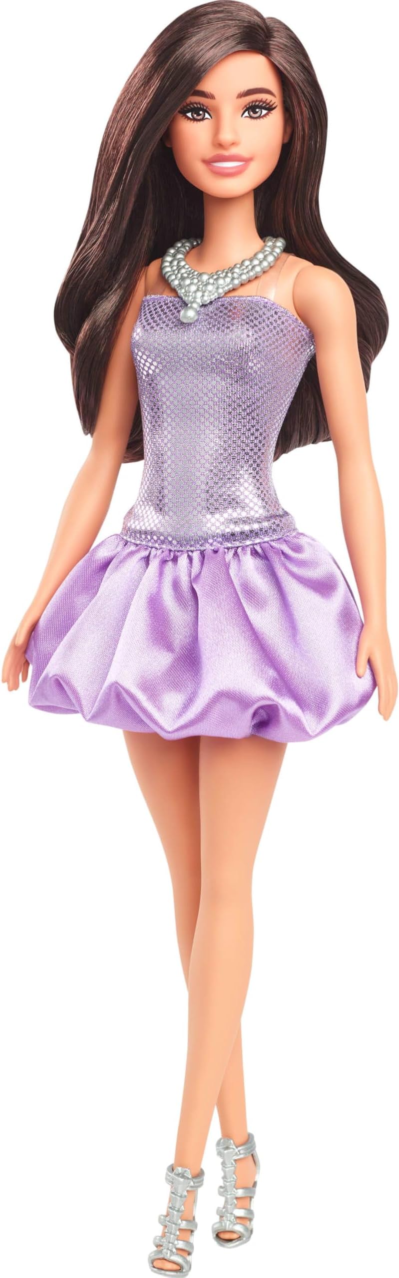 Barbie Fashionistas Doll 234 Brown Hair Purple Sequin Bubble Dress HYT92