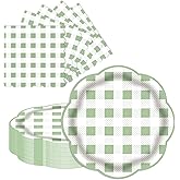 LDFDRT 40 pcs Gingham Sage Green Paper Plates and Napkins Scalloped Dessert Cake Plates and Napkins Disposable Decorative Tableware for Birthday Picnic Baby Shower Wedding Party Supplies(Serves 20)
