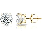 1/6 to 2 Carat Diamond Round Stud Earrings in 14k White or Yellow Gold (I1-I2, cttw) 4-Prong Basket Screw Back by Diamond Wish