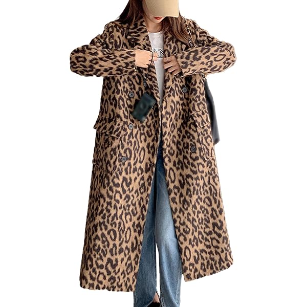 Amazon.com: utcoco Womens Leopard Long Wool Trench Coat Notched