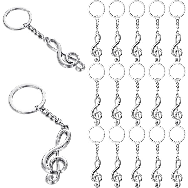 Musical Note Keychain Symbol Keychain Pack 6-Pack Music Note Keychains - Silver Metal Musical ...