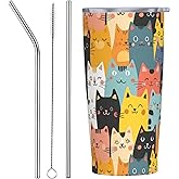 sagacitrix Cat Tumbler with Straw Lid Insulated Travel Coffee Mug 20 OZ Stainless Steel Cup for Outdoor Car Office Kitchen