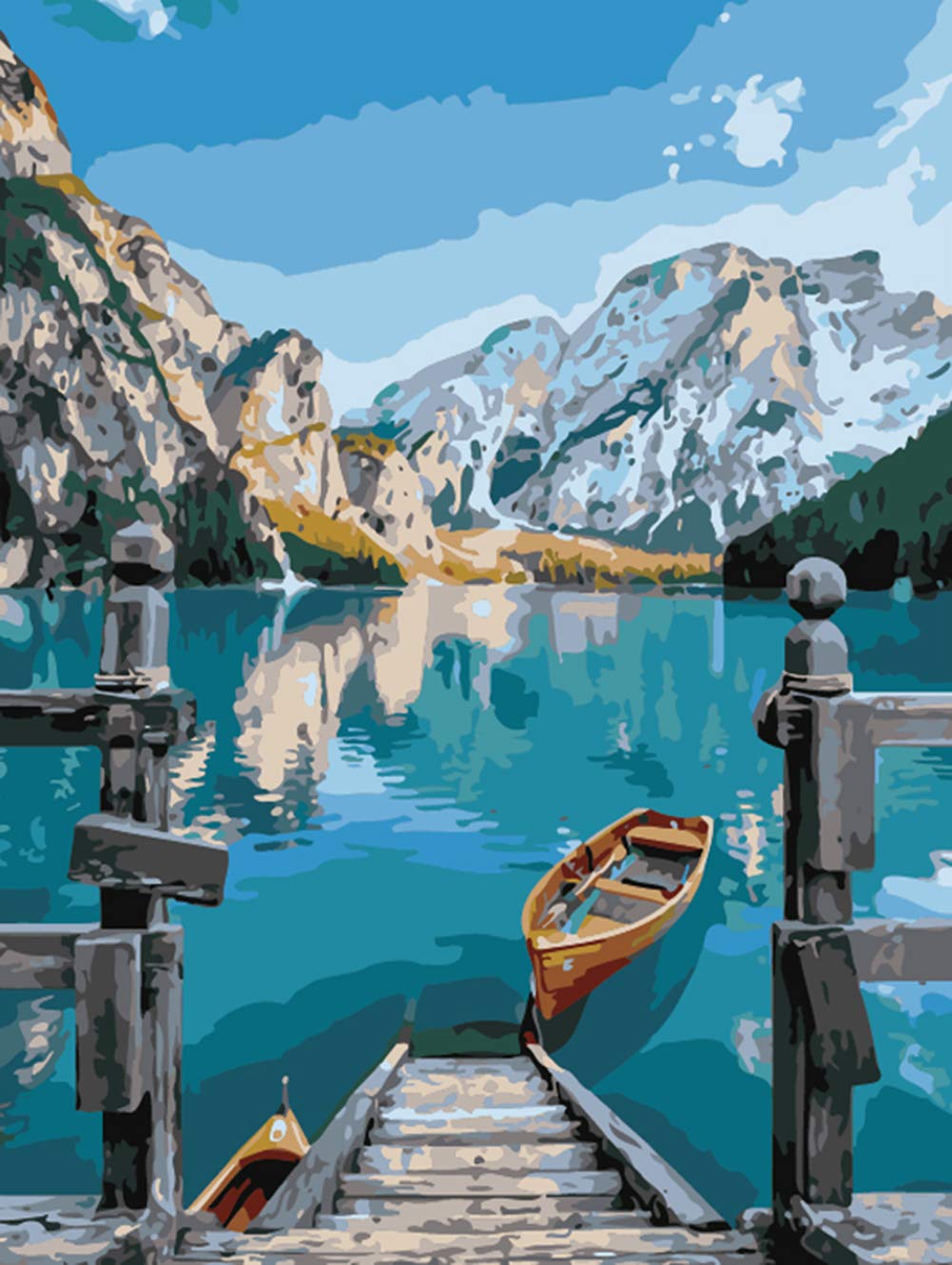 DIY Fabric Decorating Kits, ABEUTY Paint by Numbers Boat Mountain Ocean 16x20 inches Number Painting Wall Art