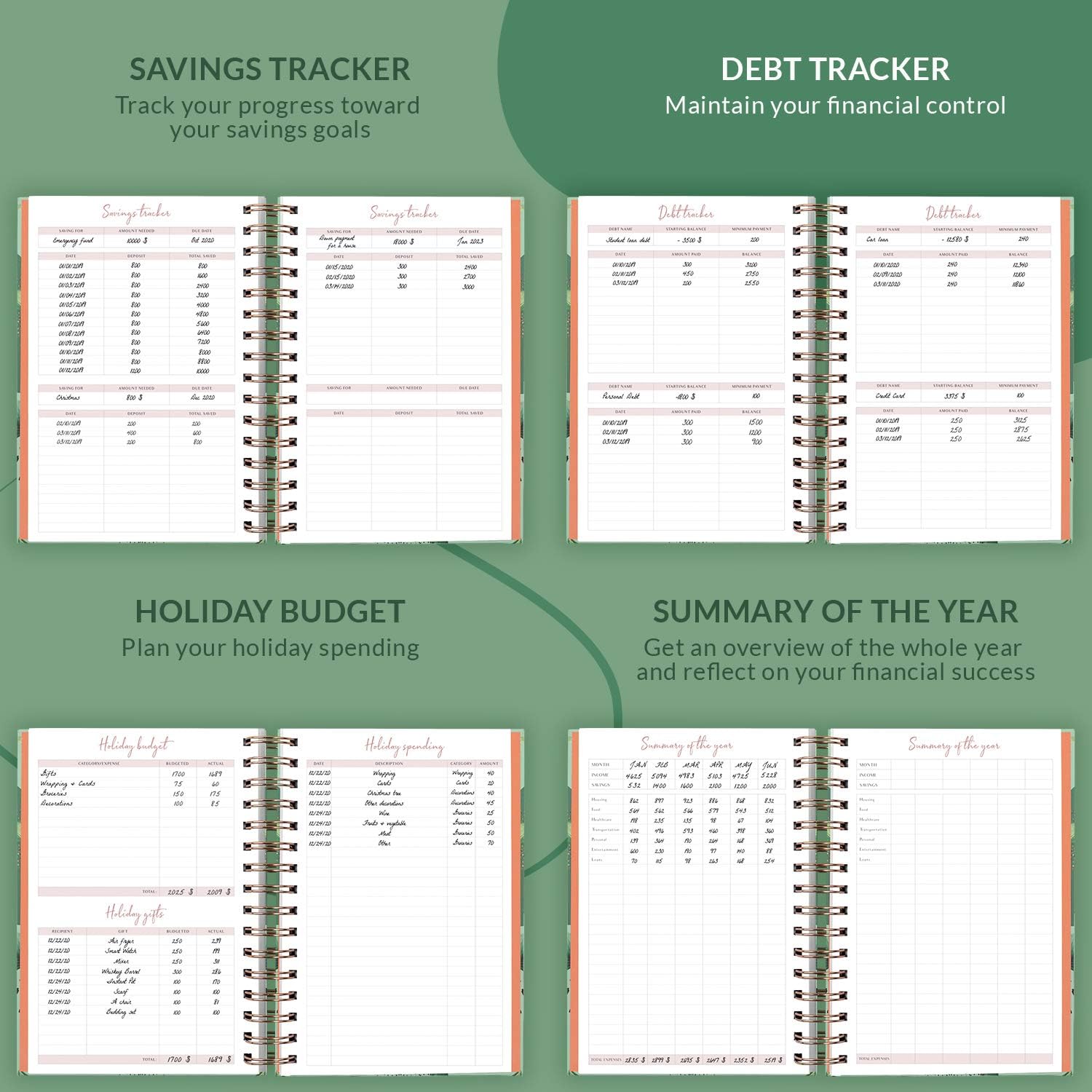 PLANBERRY Budget Planner – Undated Monthly Finance Organizer – Financial Planner for Money Budgeting with Expense & Bill Tracker - 6.3x8.5″ Hardcover (African Green) : Office Products