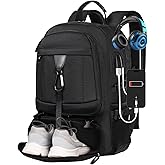 Large Travel Backpack for Men Women,Carry on Backpack with Shoe Compartment USB Charging Port,College Backpack,Bookbag fit 17.3 Inch Laptop for Business Hiking Camping (Fits 4.92-5.91 ft height)