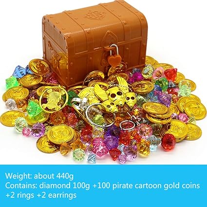 Thboxes Children Girls Multicolor Plastic Simulation Large Pirate Treasure Chest Treasure Map Toy Macaron Chest (Square Cover Brown) Suit 14x11x10cm