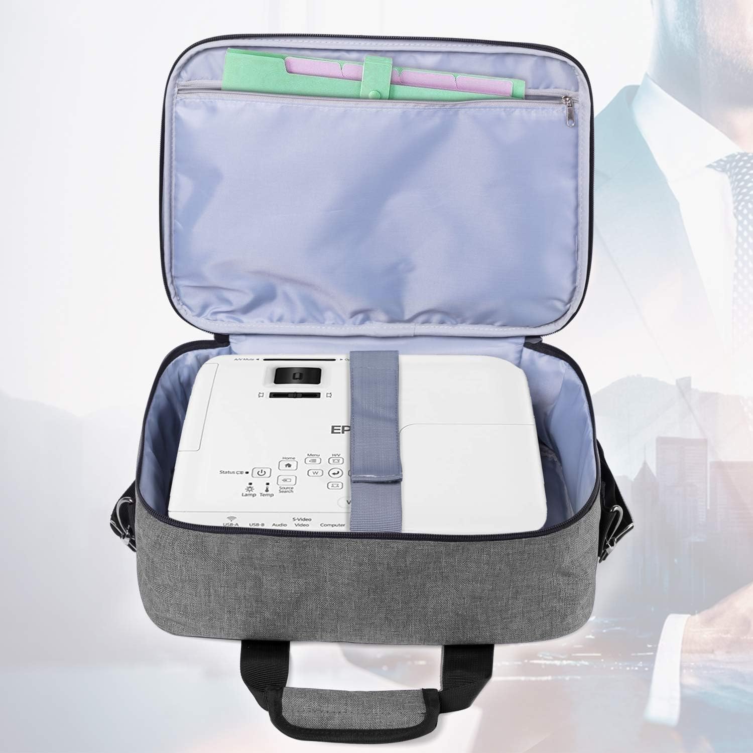 Luxja Projector Case, Projector Bag with Accessories Storage Pockets (Compatible with Most Major Projectors), Medium(13.75 x 10.5 x 4.5 Inches), Gray: Office Products