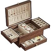 CHOSIN Black Walnut Wooden Jewelry Box for Women, 3 Level Multi-functional Drawer Organizer Box Watch Necklace Ring Earring Storage Valentine's Day Gifts