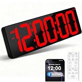 TXL 17.2" Bluetooth Digital Wall Clock with Seconds, Large Countdown Timer for Classroom Home Gym Kitchen Office, Alarm Clock with Remote Control, 4 Dimmable Brightness, Auto DST (Red)