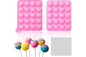 SOMIER 20-Cavity Silicone Cake Pop Molds, Lollipop Ball Shaped Mold with 20 Treat Sticks for Candy, Chocolates, Lollipops, Ca