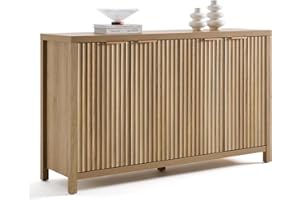 OAKHAM HOME Buffet Cabinet Fluted Sideboard 56" Accent Cabinet with Adjustable Shelves 4 Doors Modern Storage Credenza for Living Room Kitchen Hallway,Golden Oak