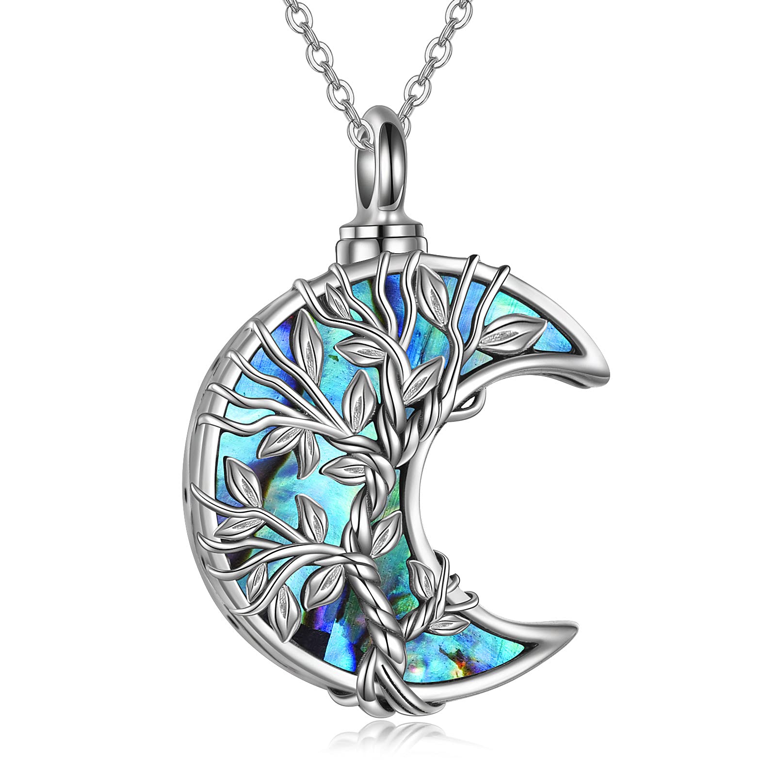 YAFEINI Tree of Life Urn Necklaces for Ashes Sterling Silver Crescent Moon Tree of Life Cremation Jewellery for Ashes Memory Jewelry for Women Men