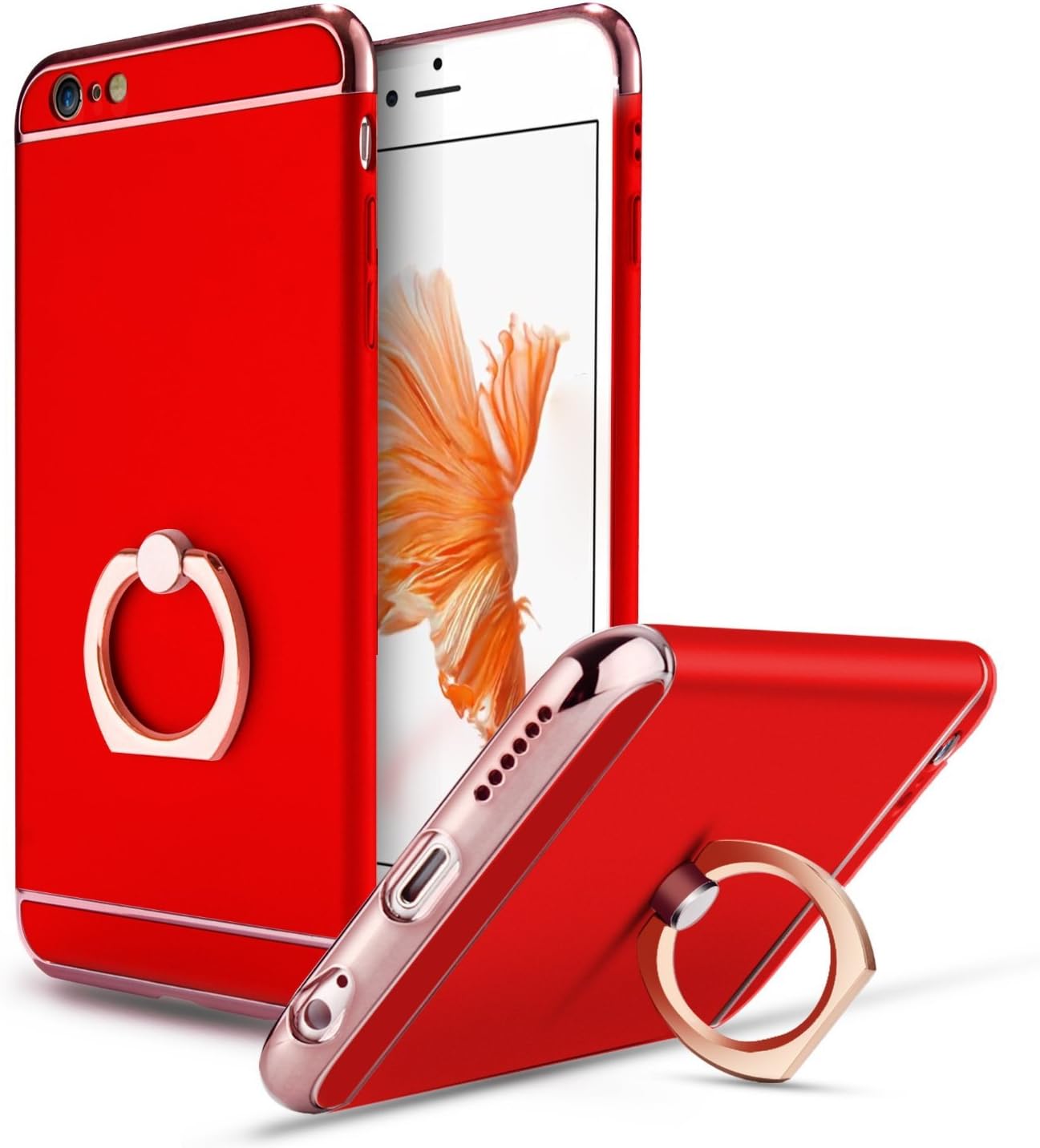 iPhone 6 Plus / 6s Plus Case,Lwang 3 in 1 Hard Protective Luxury Case Cover for iPhone 6 Plus / 6s Plus (5.5Inch) with 360 Degree Rotating Ring Kickstand (Red)