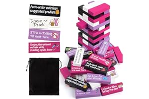 Odewhine Drinking Games for Adults, 54-Piece Wood Block Set with 10 DIY Blanks & 44 Social Challenges for Team Building & Party, 4-Color Design with Storage Bag for Parties, Gifts, Game Nights