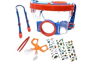JTCJozz Bug Catcher Kit, Bug Collection Kit, Outdoor Nature Explorer Kit with Tweezers, Stickers, Science Educational Kit, Bug Observation Container for Boys and Girls (Red)