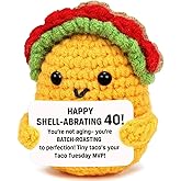 40st Birthday Gifts Taco Doll for Woman Man, Happy 40th Birthday Crochet Plush Gifts from Friends, Funny Taco Doll with Card, 40 Years Old Party Decoration Present, Handmade Decor Gift for Him Her